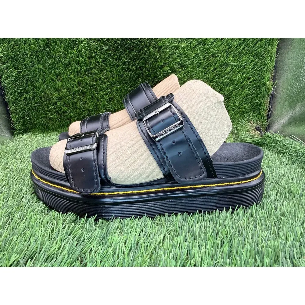 Dr. Martens Myles 11822002 Slide Sandal Women 7 Black Leather Platform DualStrap